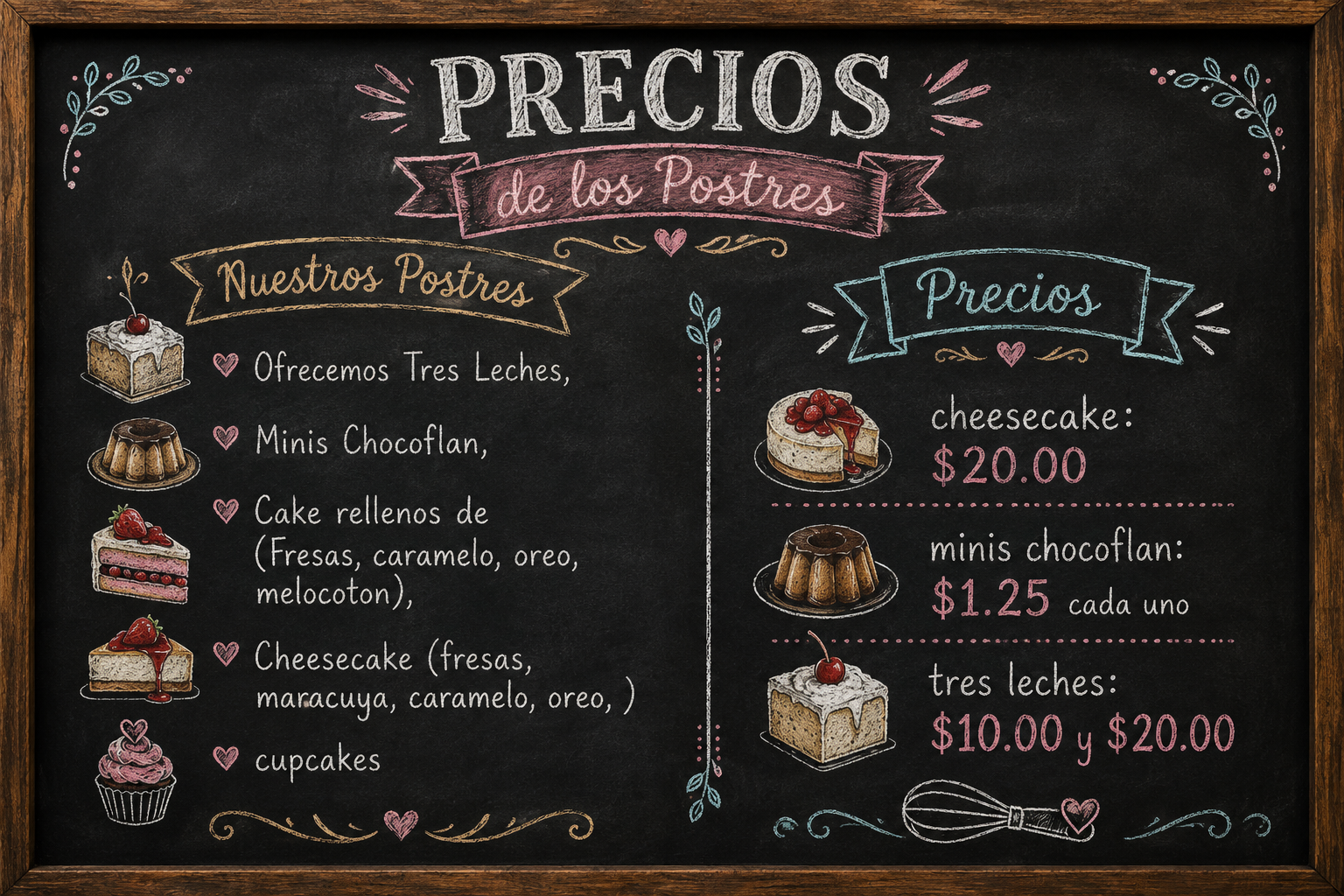 Precios de los Postres